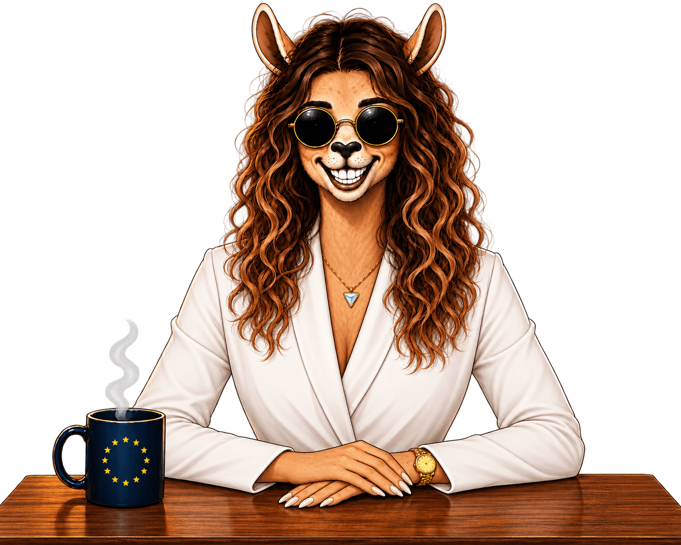 LobbyLlama team member at her desk, hands folded